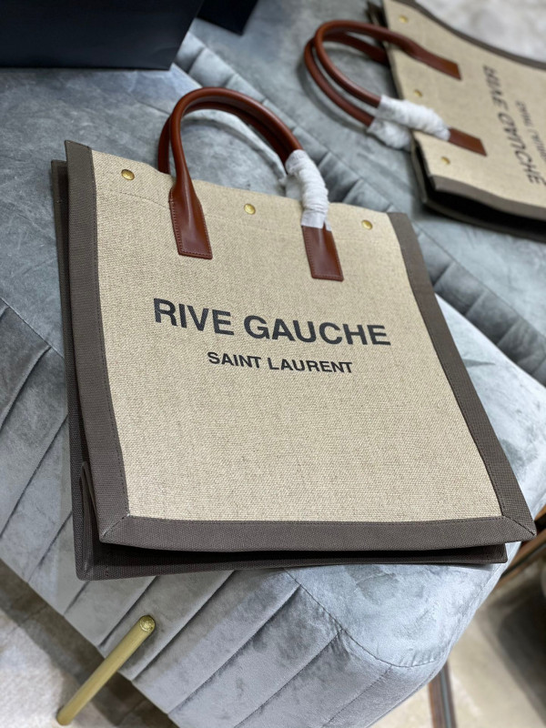 YSL RIVE GAUCHE N/S SHOPPING BAG IN LINEN AND COTTON