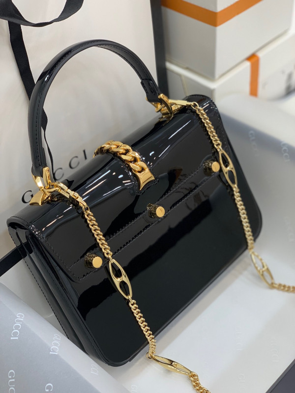 G*u*i sylvie 1969 patent leather mini top handle bag