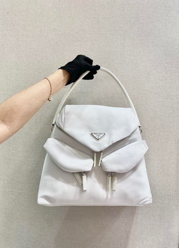 Pra*a signaux nylon and leather hobo bag