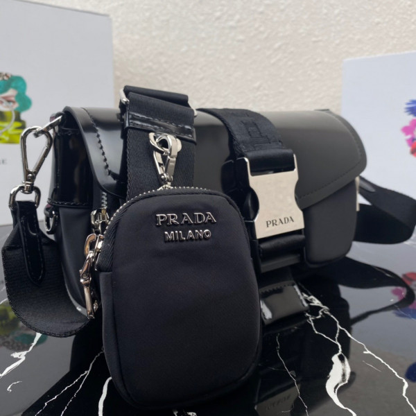 Pra*a pocket nylon and brushed leather bag