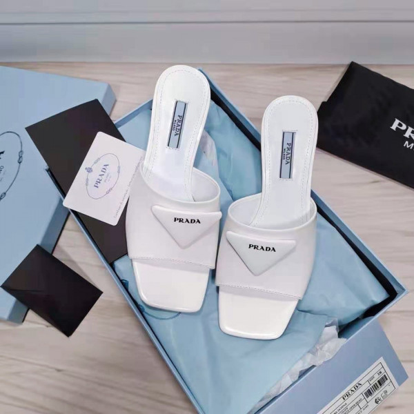 Pra*a brushed leather mid-heeled slides