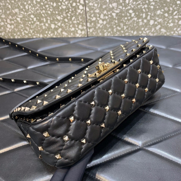 VALENTINO ROCKSTUD SPIKE SHOULDER BAG IN CRACKLE-EFFECT METALLIC