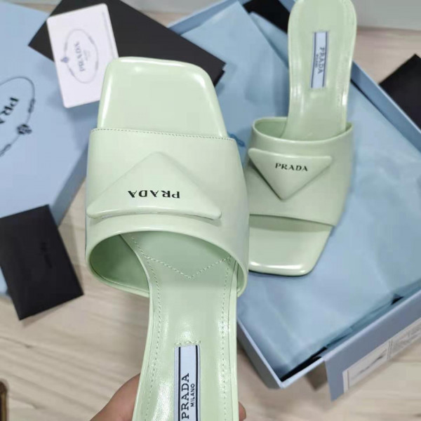 Pra*a brushed leather mid-heeled slides