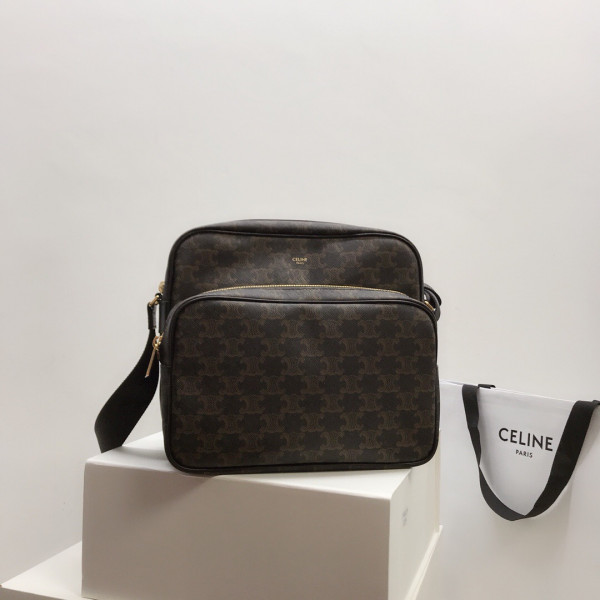 Ce**e large pocket messenger bag in triomphe canvas and calfskin