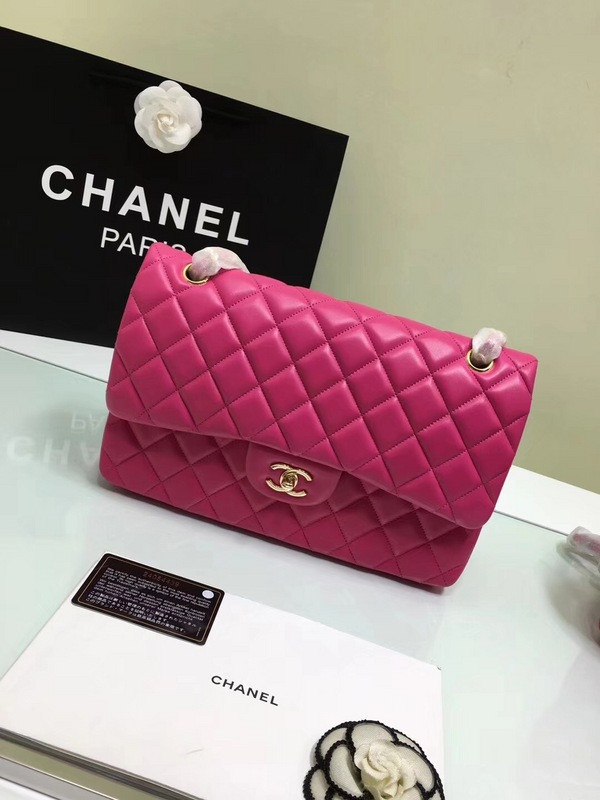 CL 1112 Rose Red large Size 30 Lambskin Leather Flap Bag With Gold/Silver Hardware