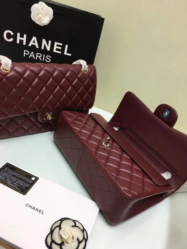 CL 1112 Wine Red Large Size 30cm Lambskin Leather Flap Bag With Gold/Silver Hardware