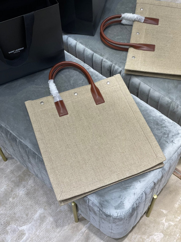 YSL RIVE GAUCHE N/S SHOPPING BAG IN LINEN AND COTTON