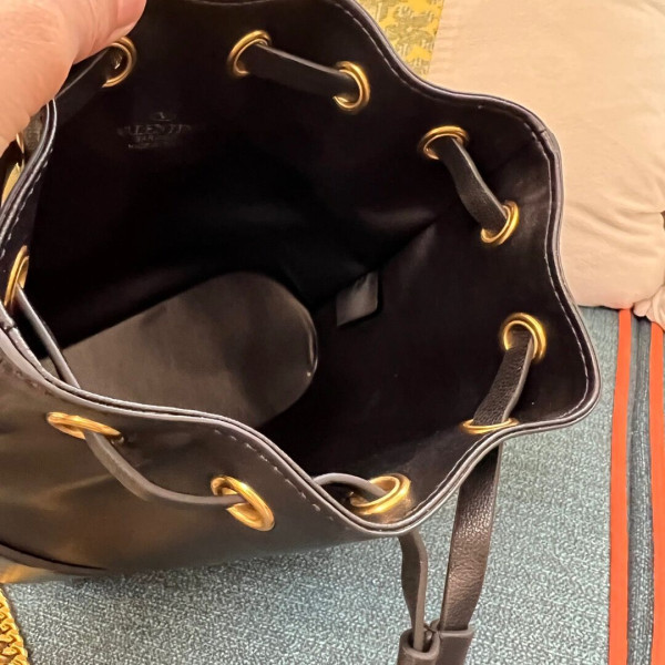 VALENTINO MINI BUCKET BAG IN NAPPA WITH VLOGO SIGNATURE CHAIN