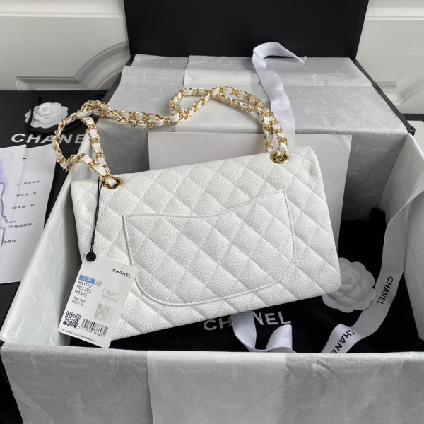 CL A01112 White Large 25.5 Calfskin Leather Flap Bag