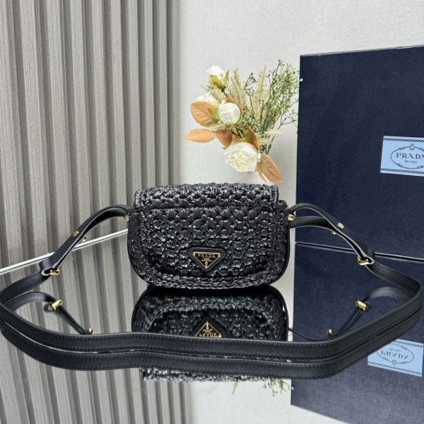Pra*a crochet and leather shoulder bag