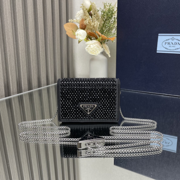 Pra*a cardholder with shoulder strap and crystals